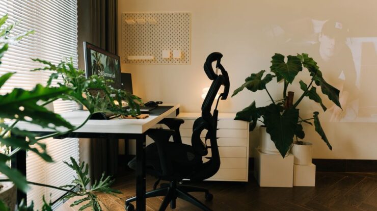 A stylish home office setup with plants and ergonomic chair, perfect for a productive work environment. - Photo by Alpha En on Pexels